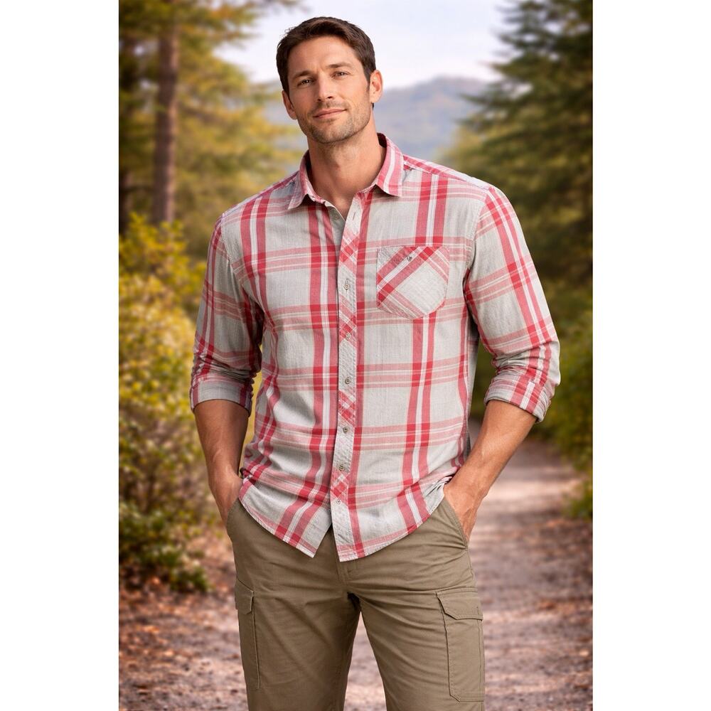 The North Face Mens Size Medium M Short Sleeve Plaid Button Up Outdoor Shirt